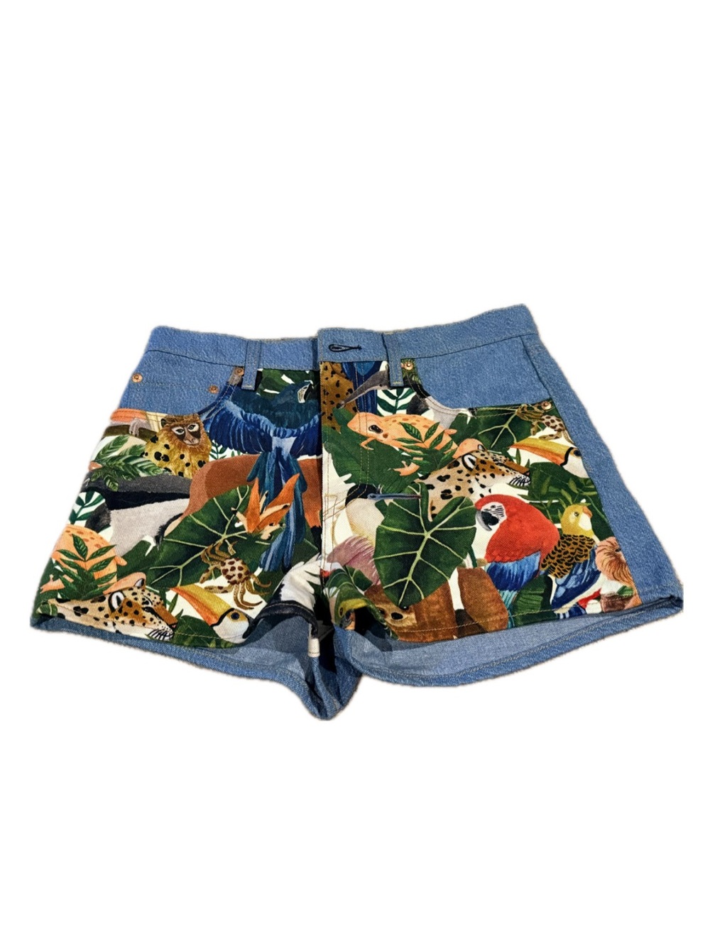 RARE Levi's Farm Rio Blue Animal Print Jean Ribcage Jean Shorts